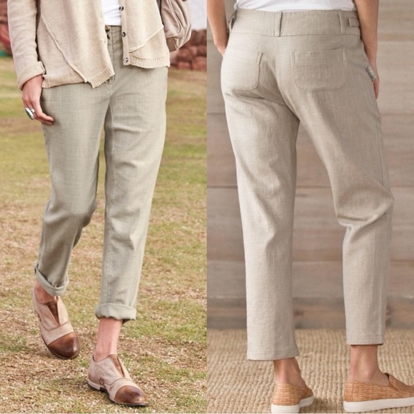 SUNDANCE 10P Light Step Linen Rayon Blend Khaki Tan Cropped Pants - Picture 1 of 6